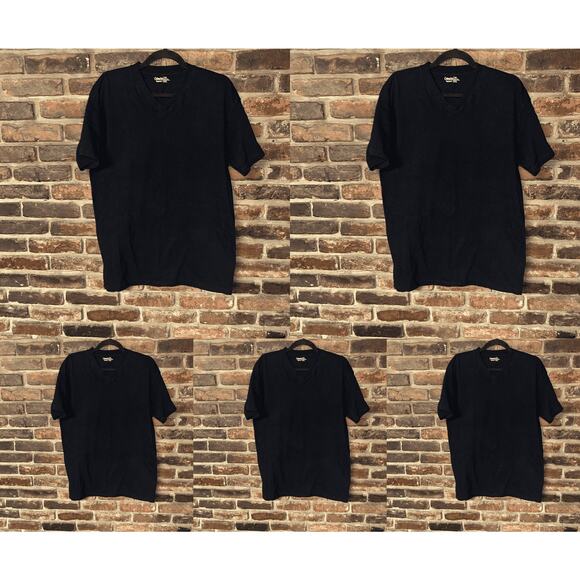 Bundle Set of 5 Black Short Sleeve V-Neck T-Shirts Men's Size XL CottonNet - Picture 1 of 4